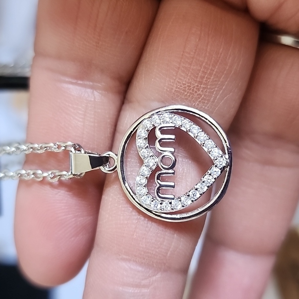 Silver Stainless Steel MOM Pendant with Chain Necklaces Set New